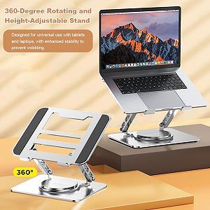 Подставка для ноутбука, регулируемая по высоте и складная с вращающейся на 360° базой, совместима с ноутбуками 10-17,3 дюймов, серебристая, эргономичная и стабильная подставка для ноутбука synthetic.ua - Фото 1