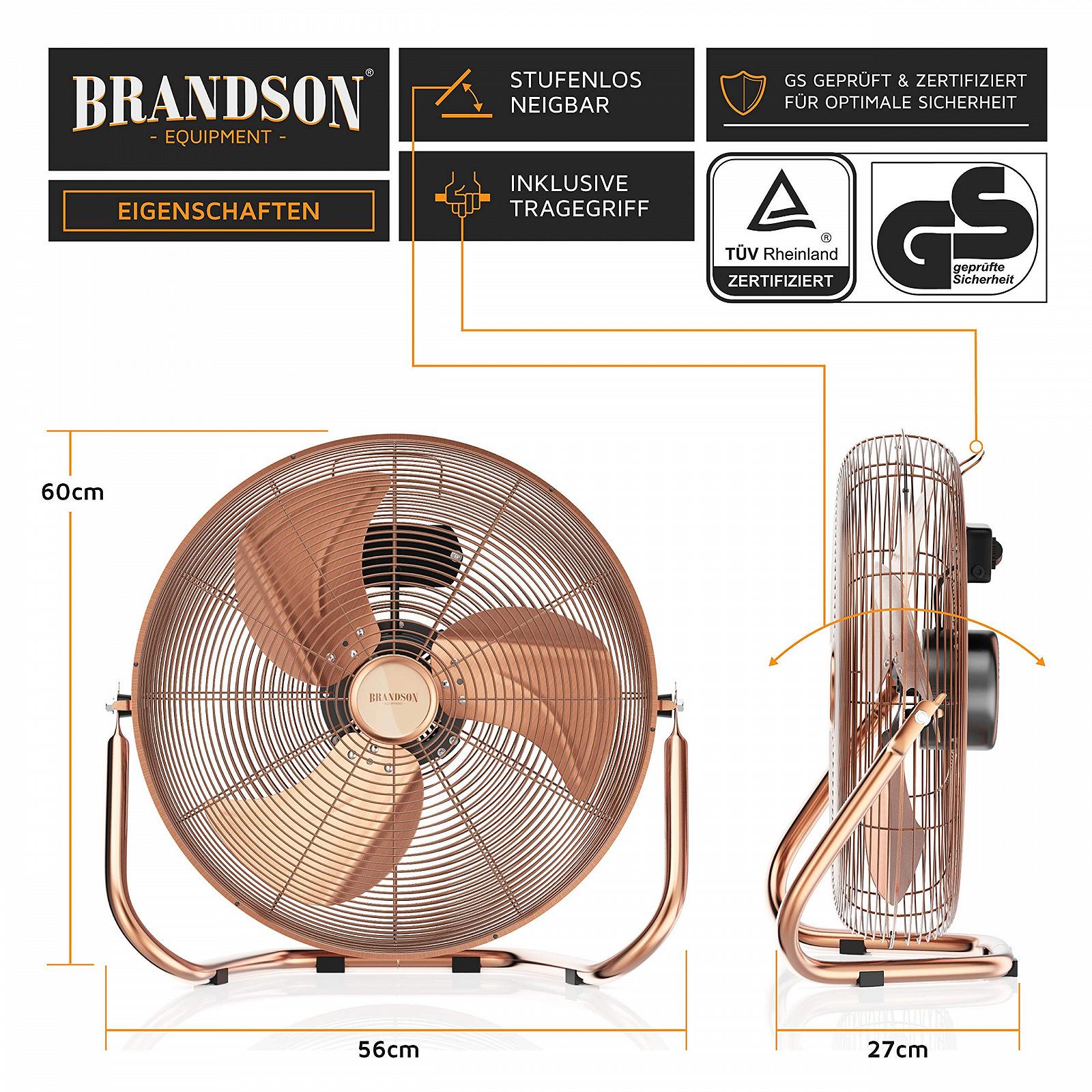 Вентилятор напольный Brandson Retro Style 160 Ватт, медный дизайн, 50 см, фото №3