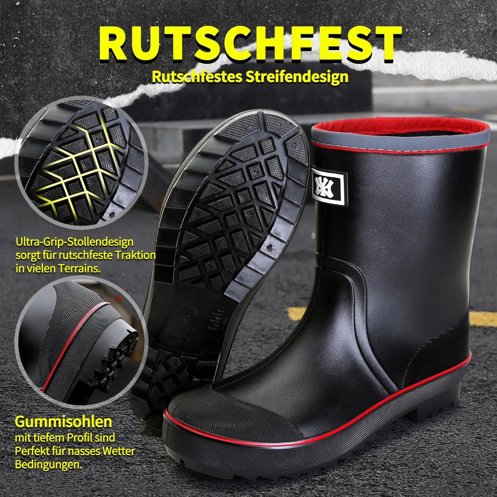 Мужские резиновые сапоги Foinledr, полувысокие дождевые, фото №3