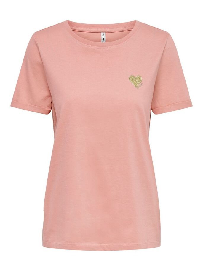 Футболка ONLKITA LOGO TOP NOOS 15244714-Rosette-Print:GOLD GLITTER HEART ONLY Розовий S, фото №1