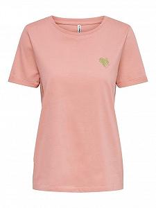 Футболка ONLKITA LOGO TOP NOOS 15244714-Rosette-Print:GOLD GLITTER HEART ONLY Розовий S - Фото 1