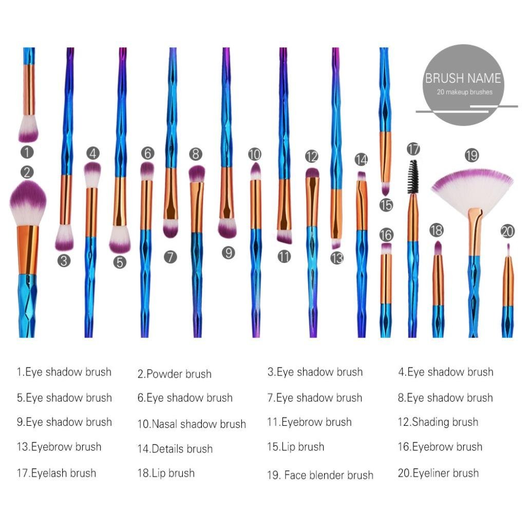 Набор кистей для макияжа Rosennie_Beauty Diamond, 20 шт, кисть для основы, бровей, подводки глаз, румян, косметический консилер, набор кистей для теней, косметические инструменты, фото №7