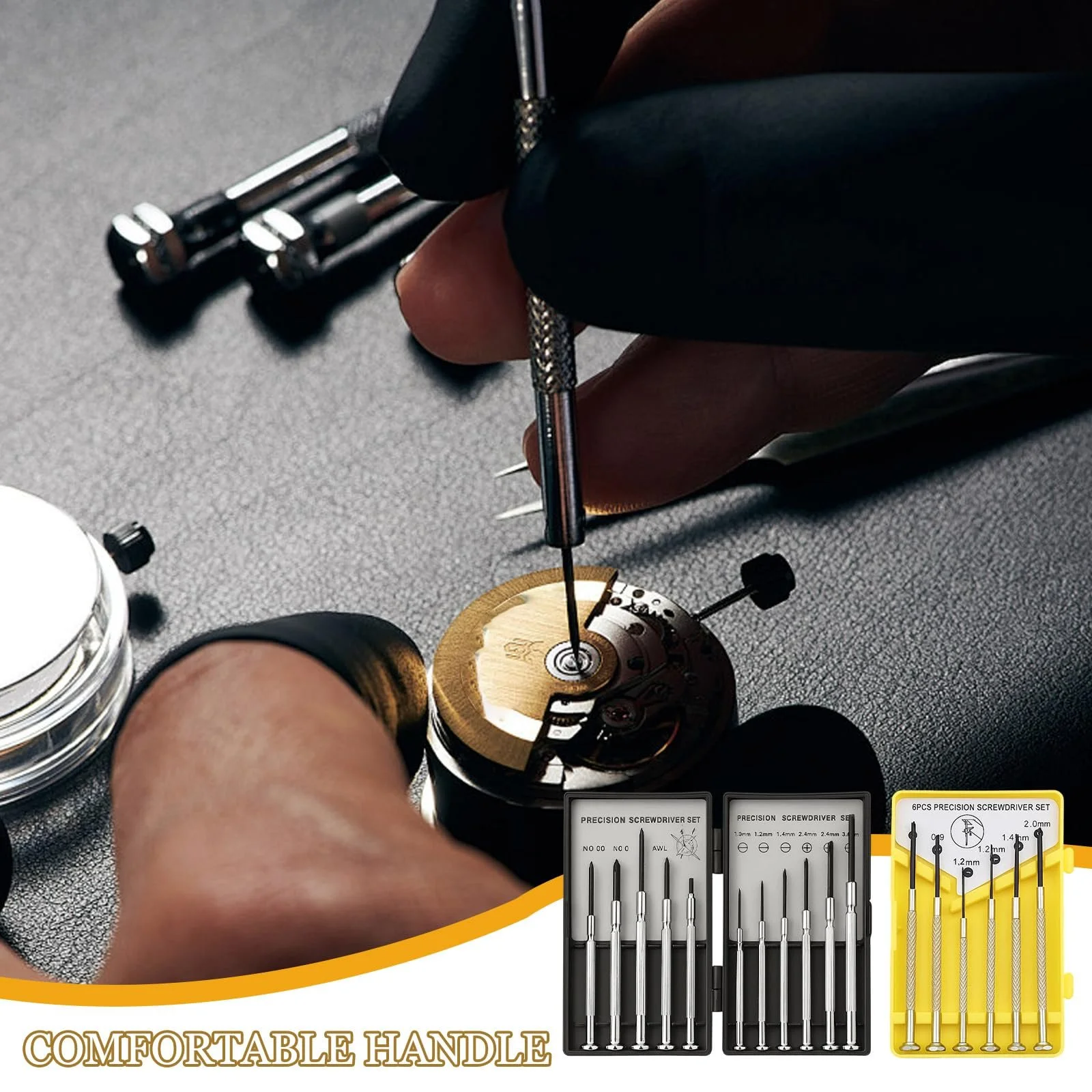 Набір прецизійних викруток 17 предметів 11 чорних + 6 жовтих, фото №3