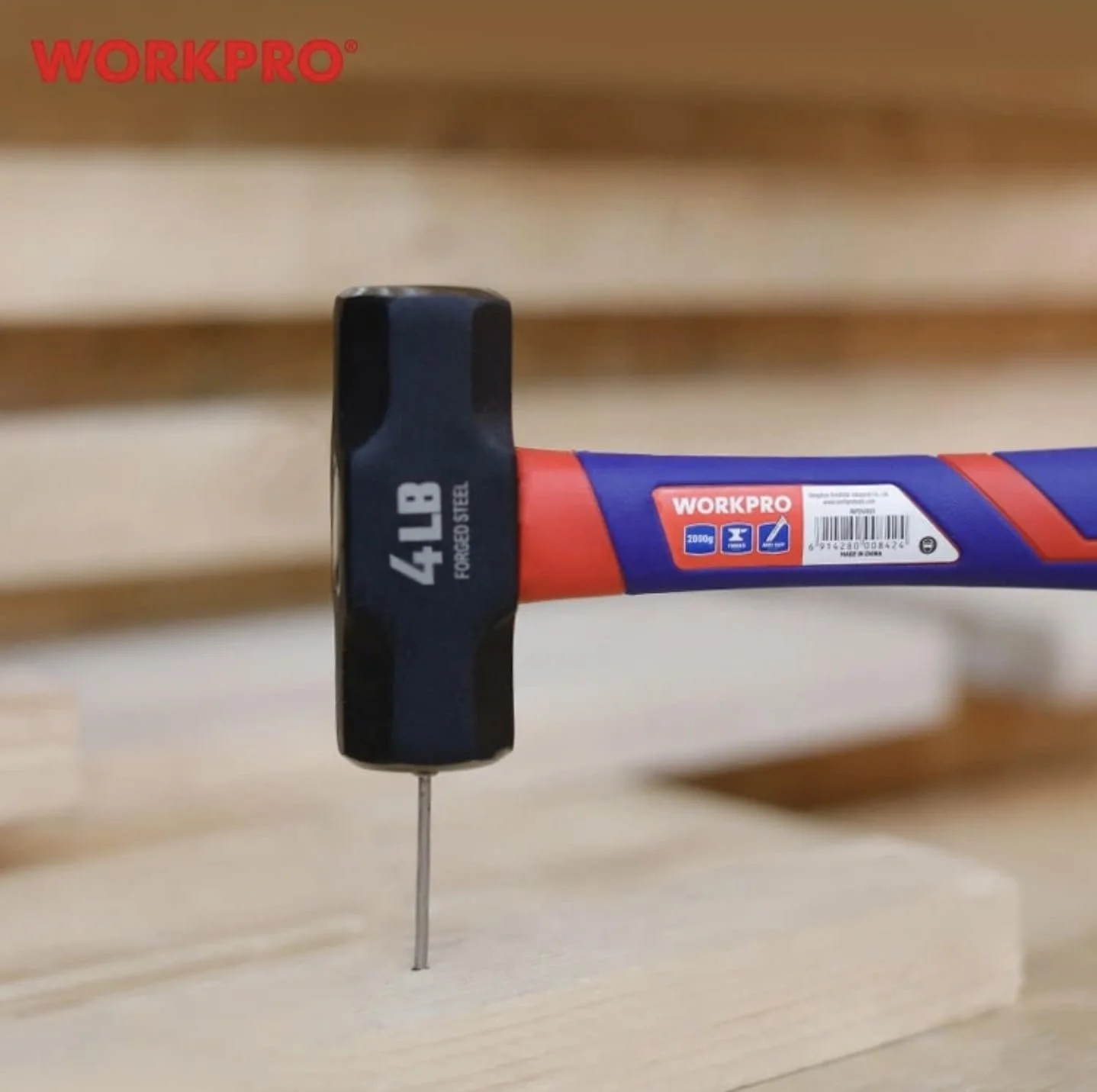 Молоток для камня WORKPRO с ручкой из фибергласа 2000 г, фото №6