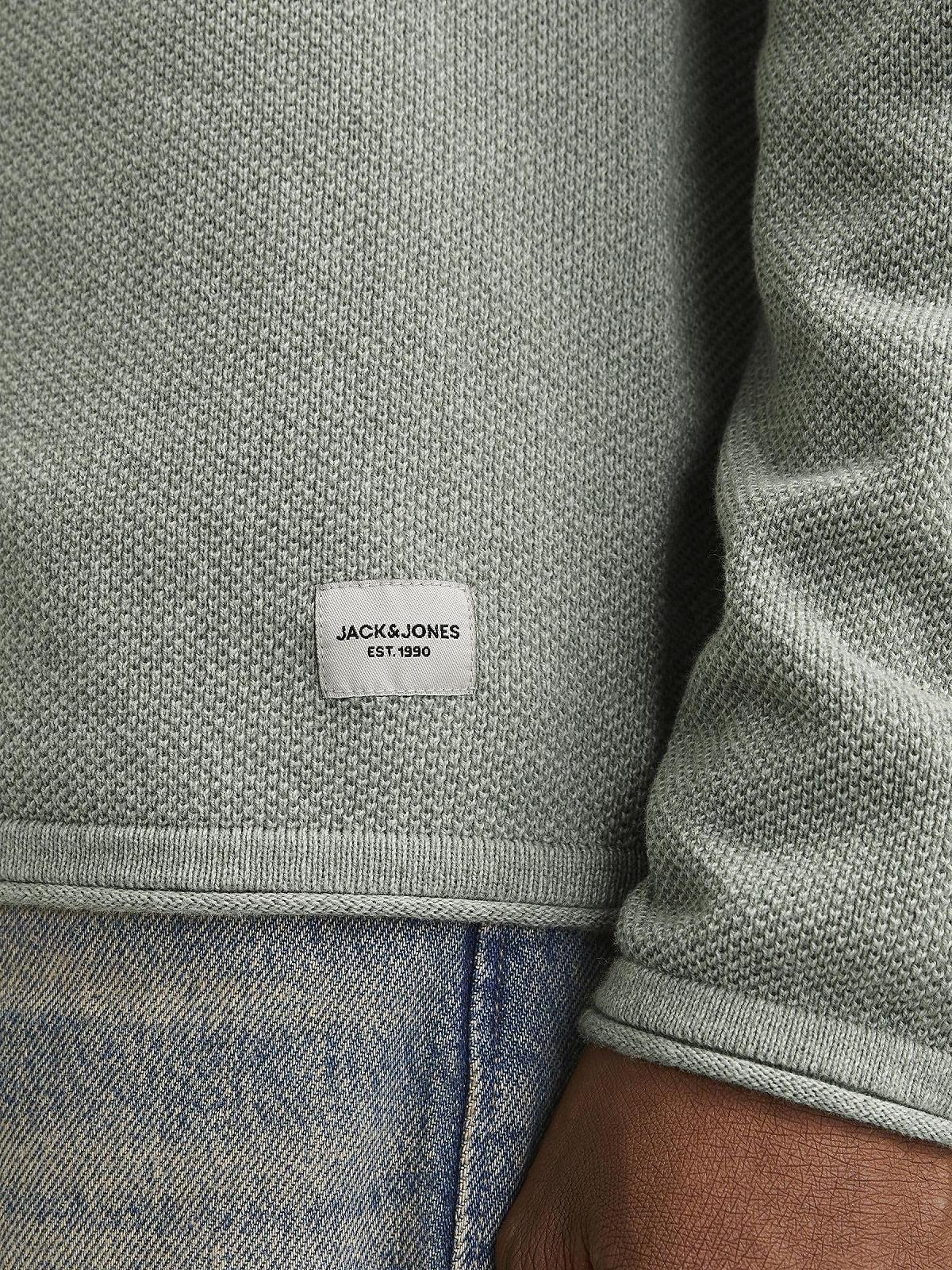 В'язаний пуловер JACK & JONES JJEHILL чоловічий, з круглим вирізом, однотонний, з довгими рукавами, бавовняна сорочка, фото №6