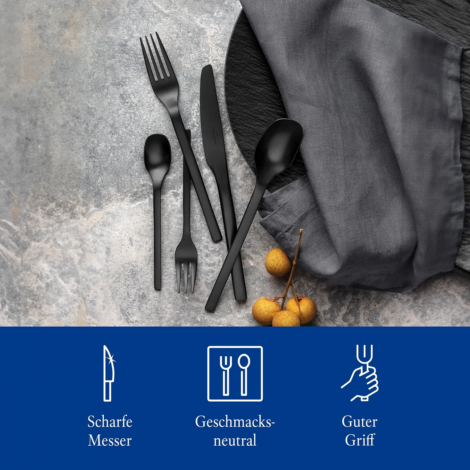 Набір столових приборів Villeroy & Boch Manufacture, 20 предметів, для 4 осіб, чорний, фото №4 Набір столових приборів Villeroy & Boch Manufacture, 20 предметів, для 4 осіб, чорний, фото №4