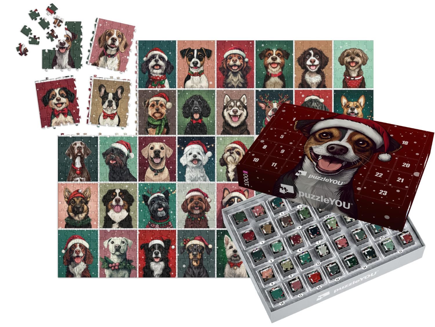 Пазл Адвент-календарь puzzleYOU "All Dogs Love Christmas" 1000 деталей, фото №1