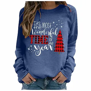 Рождественский свитшот Женский Рождественский Пуловер с круглым вырезом и длинными рукавами, зимний теплый верх для девушек-подростков - Фото 1