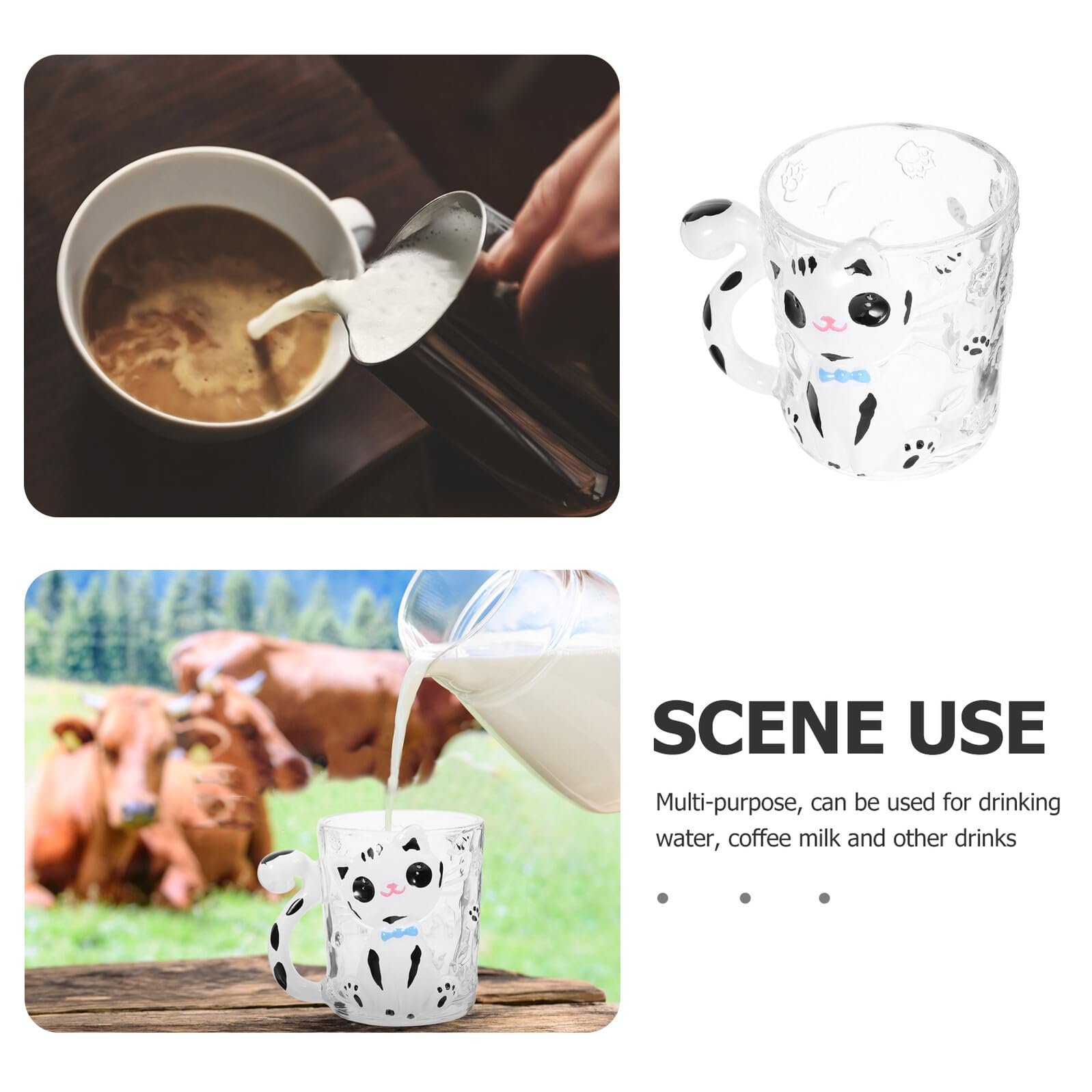 Кухоль Toyvian Скляний, розписаний вручну, з милим котячим малюнком, фото №3 Кухоль Toyvian Скляний, розписаний вручну, з милим котячим малюнком, фото №3