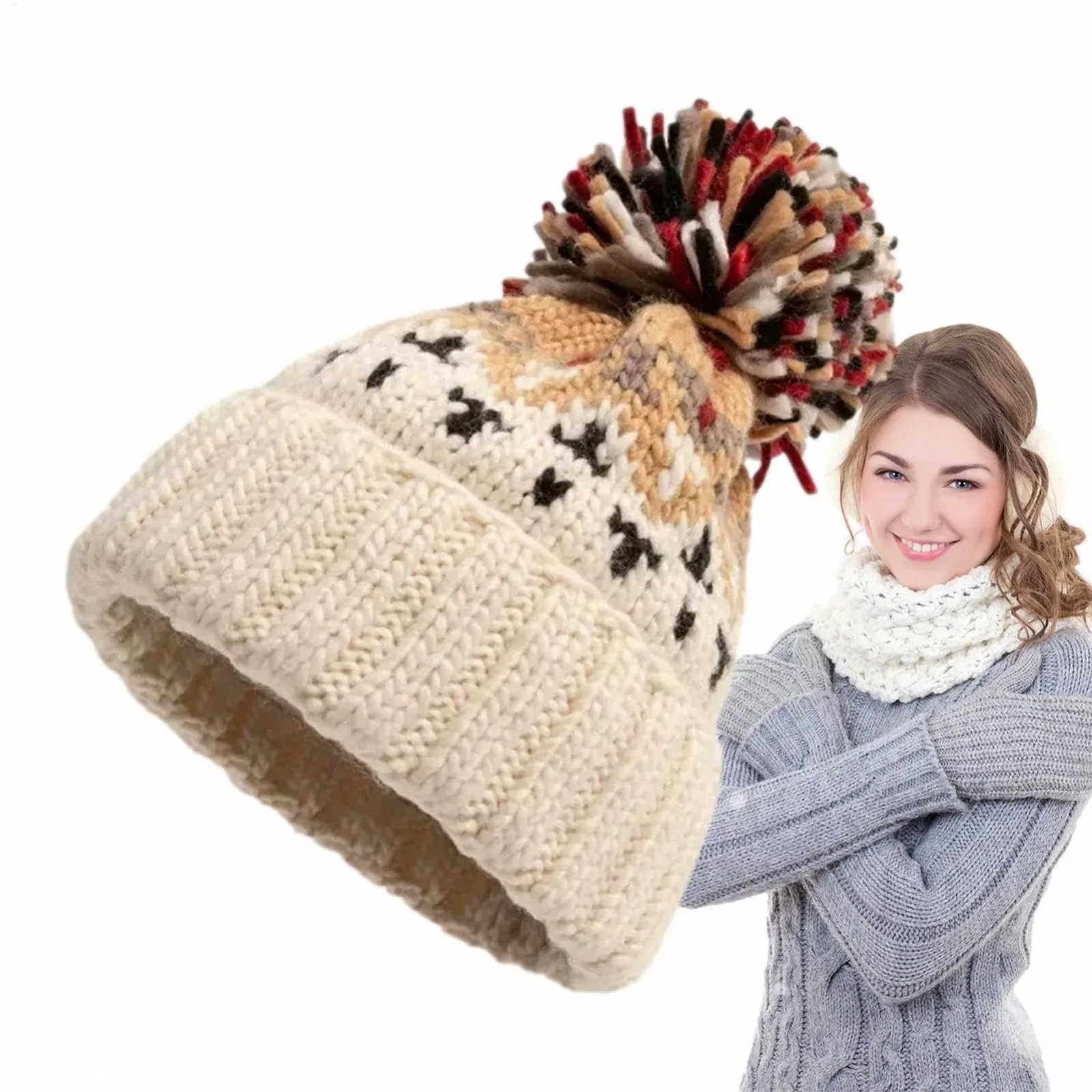 Різнокольорова шапка з помпоном Зимова шапка з помпоном, фото №2 Різнокольорова шапка з помпоном Зимова шапка з помпоном, фото №2