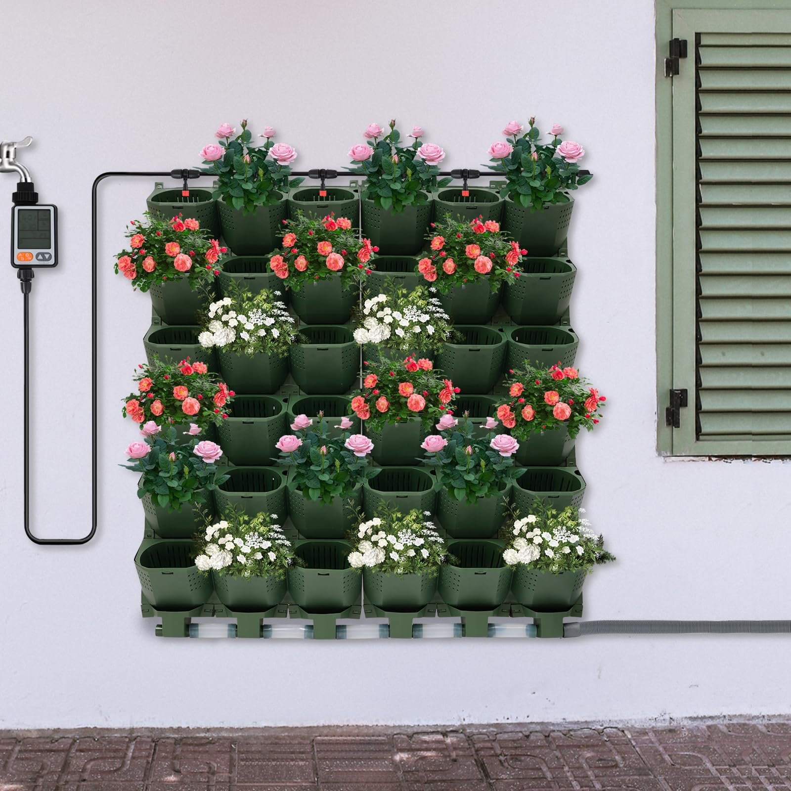 Вертикальний настінний квітковий горщик штабельований з автоматичною системою поливу 36 шт Зелений, фото №7
