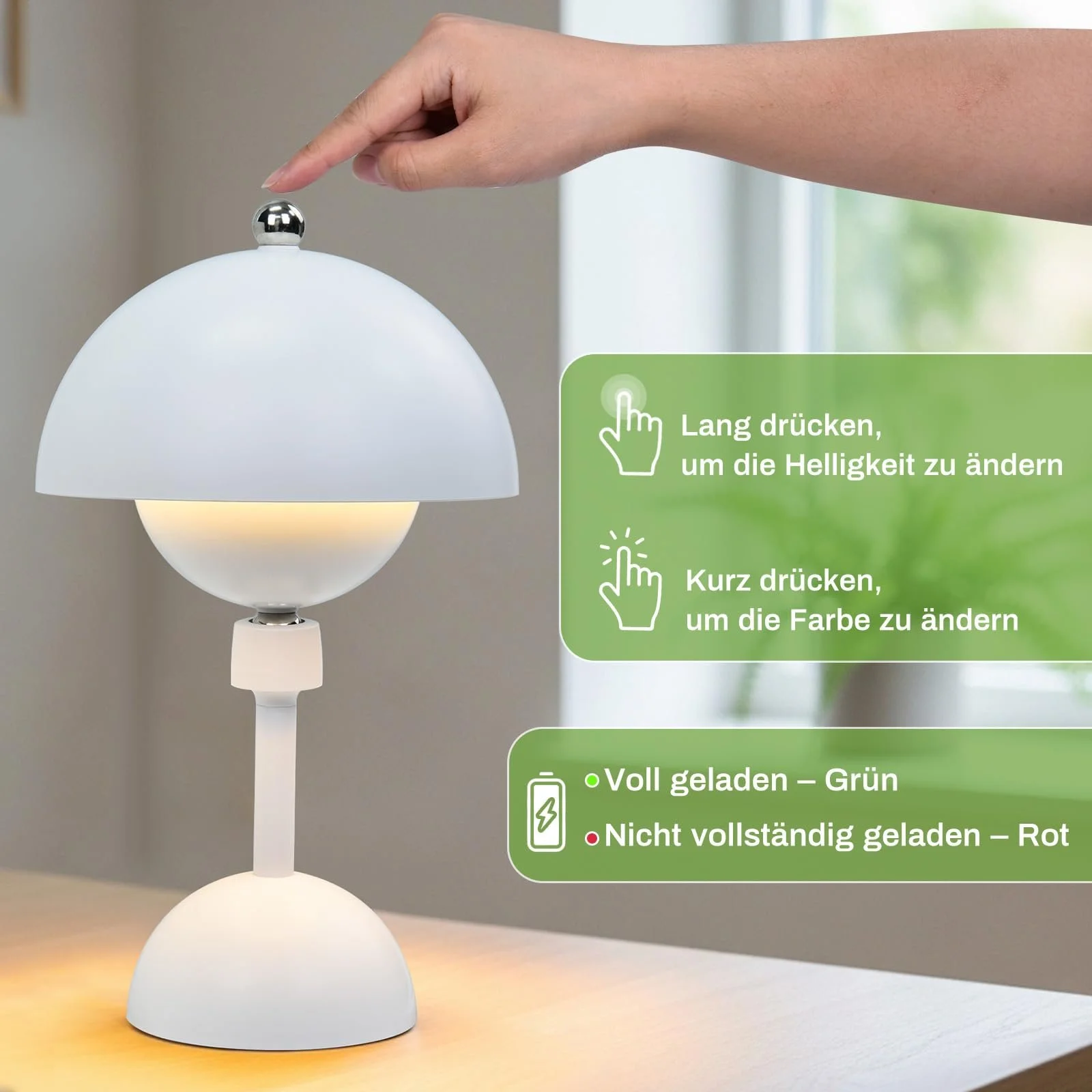 Настільна лампа Rosnek Mushroom Wireless LED 360° Magnetic Swivel 5000 mAh 3 Colours White, фото №4