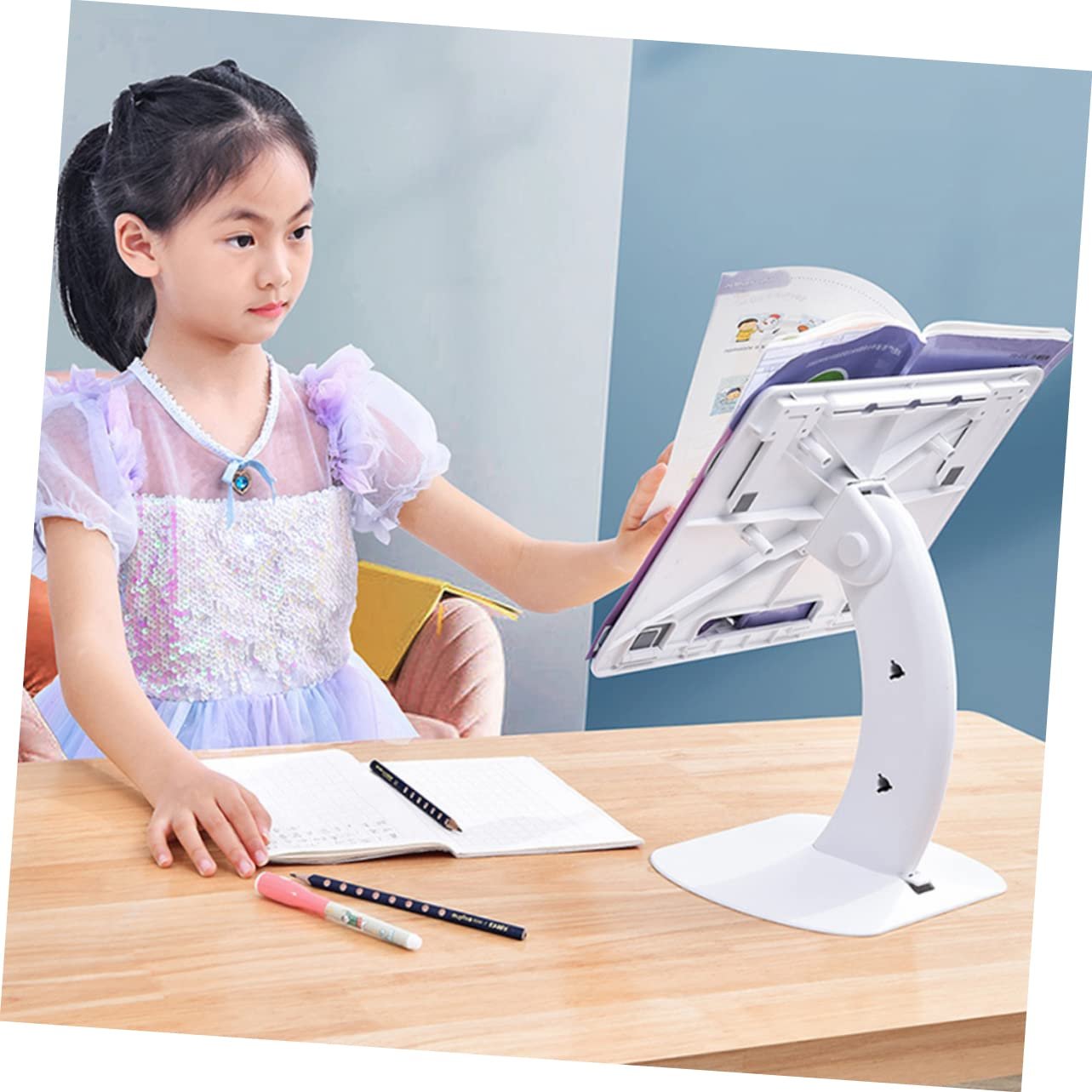 Підставка для ноутбука Halterung Ergonomischer Faltbarer для столу, стабільна, портативна, дизайн з гнучким затискачем для книг, фото №2