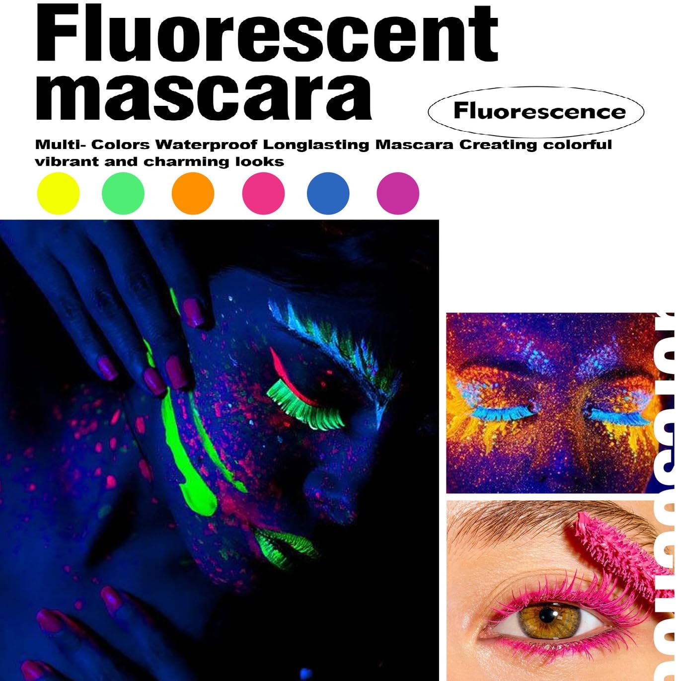 туш для вій UV Glow кольорова 4D Lash 6 кольорів, довготривала, стійка до розмазування, об'ємна та чарівна Оранжевий, фото №2