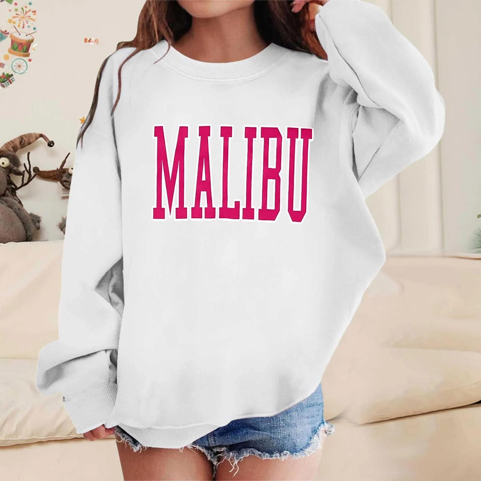 Пуловер для мальчиков 164 - свитшот для девочек с графическим принтом, круглым вырезом, длинными рукавами и милыми пуловерами со спущенным плечом, фото №3