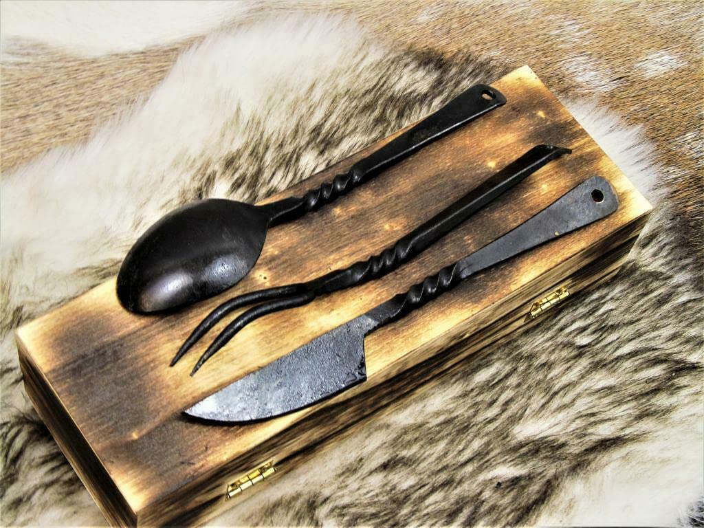 Набір столових приборів Medieval Hand-Forged Steel Knife Fork Spoon 4261, фото №5
