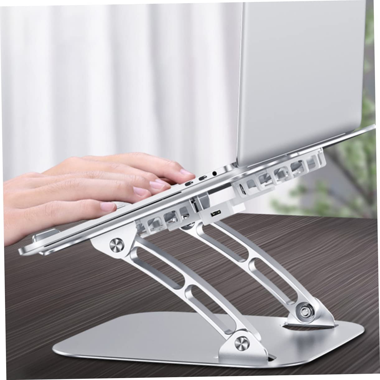 Підставка для ноутбука складана з вентилятором охолодженням алюмінієва регульована срібна, фото №5