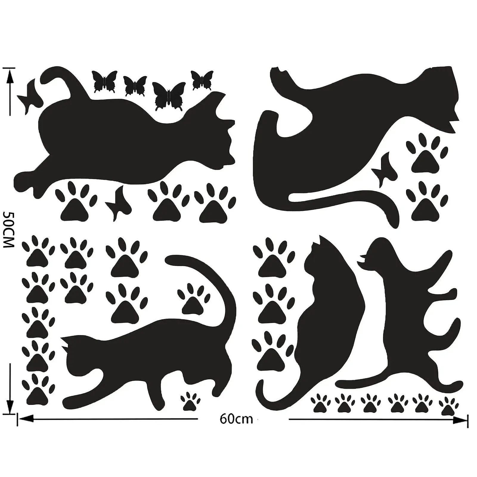 Настінна наклейка 5 Black Cat Stickers Paw Patrol Party Кішки Метелики Чорний, фото №6