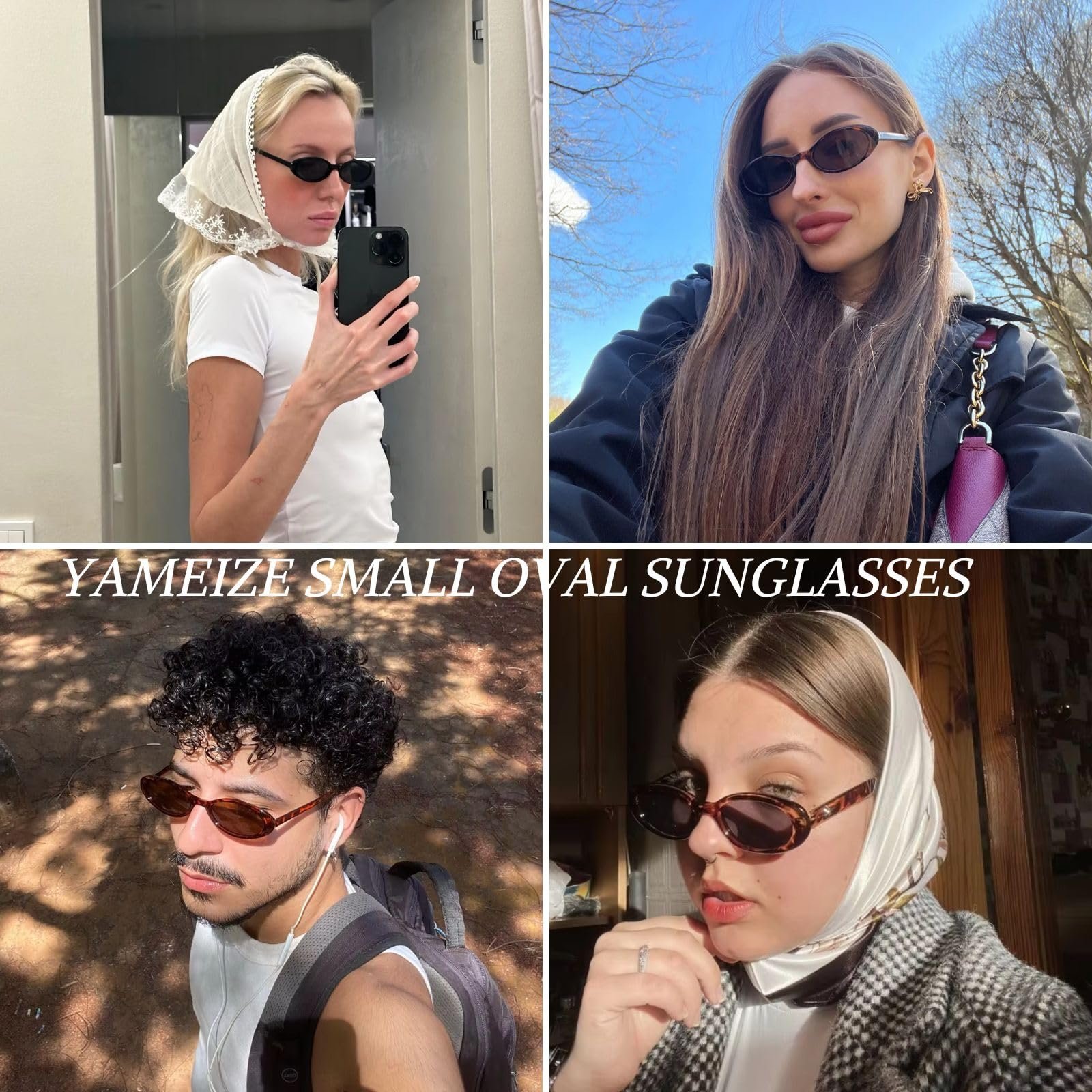 Сонцезахисні окуляри Овальні YAMEIZE Ретро 90-х Маленькі для жінок Чоловіків Класичний стиль Овальні лінзи, фото №6