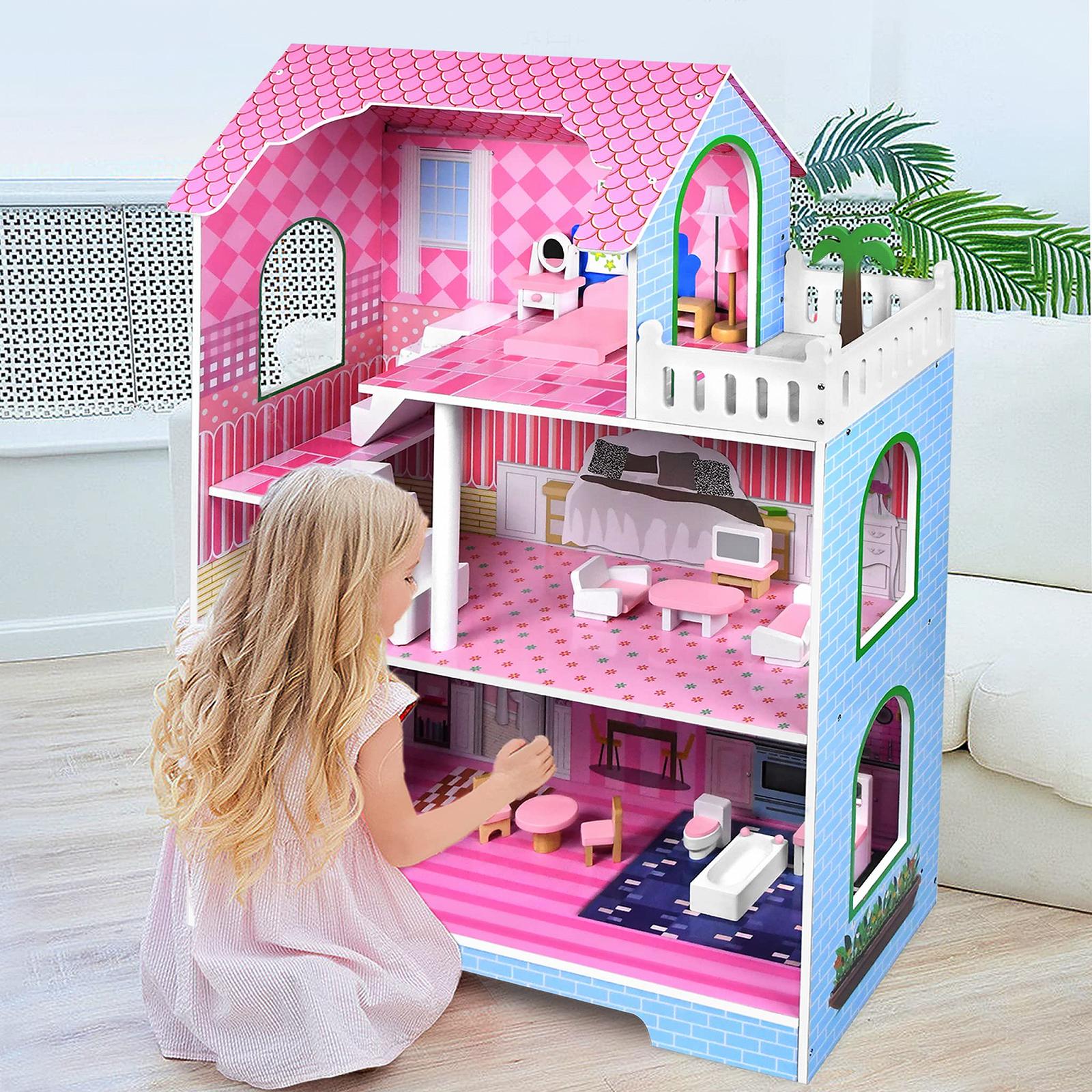 Ляльковий будинок ACXIN Дерев'яний Barbie House Великий Play Set Barbie Dollhouse DIY Ляльковий будинок Playmobil Doll Villa з меблями та аксесуарами, фото №8