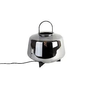 Настільна лампа Qazqa Kevin Art Deco з димчастим склом 30 см E27 Чорний - Фото 1