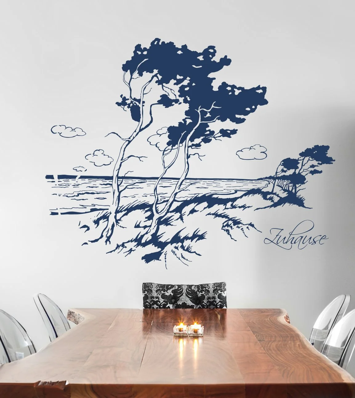 Наклейка на стіну M1483 Пляж Дерево на вітрі Морський пейзаж Різнокольорова, фото №2