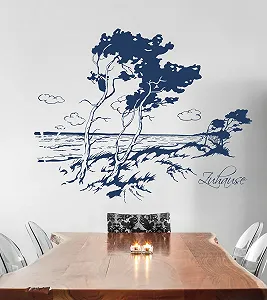 Наклейка на стіну M1483 Пляж Дерево на вітрі Морський пейзаж Різнокольорова synthetic.ua - Фото 1