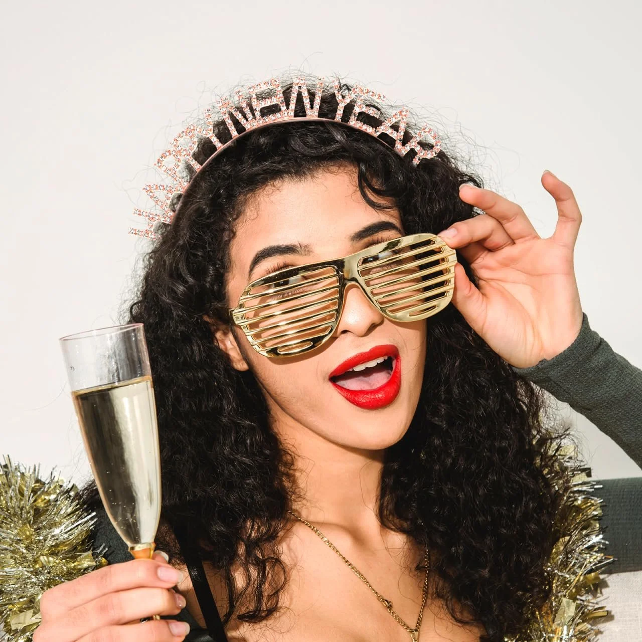 Обруч Новорічний вечір 2026, тіара зі стразами, рожеве золото, фото №5