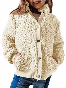 Пальто Sherpa Teddy Fleece Haloumoning для девочек, с длинными рукавами, теплая куртка с карманами и пуговицами - Фото 1