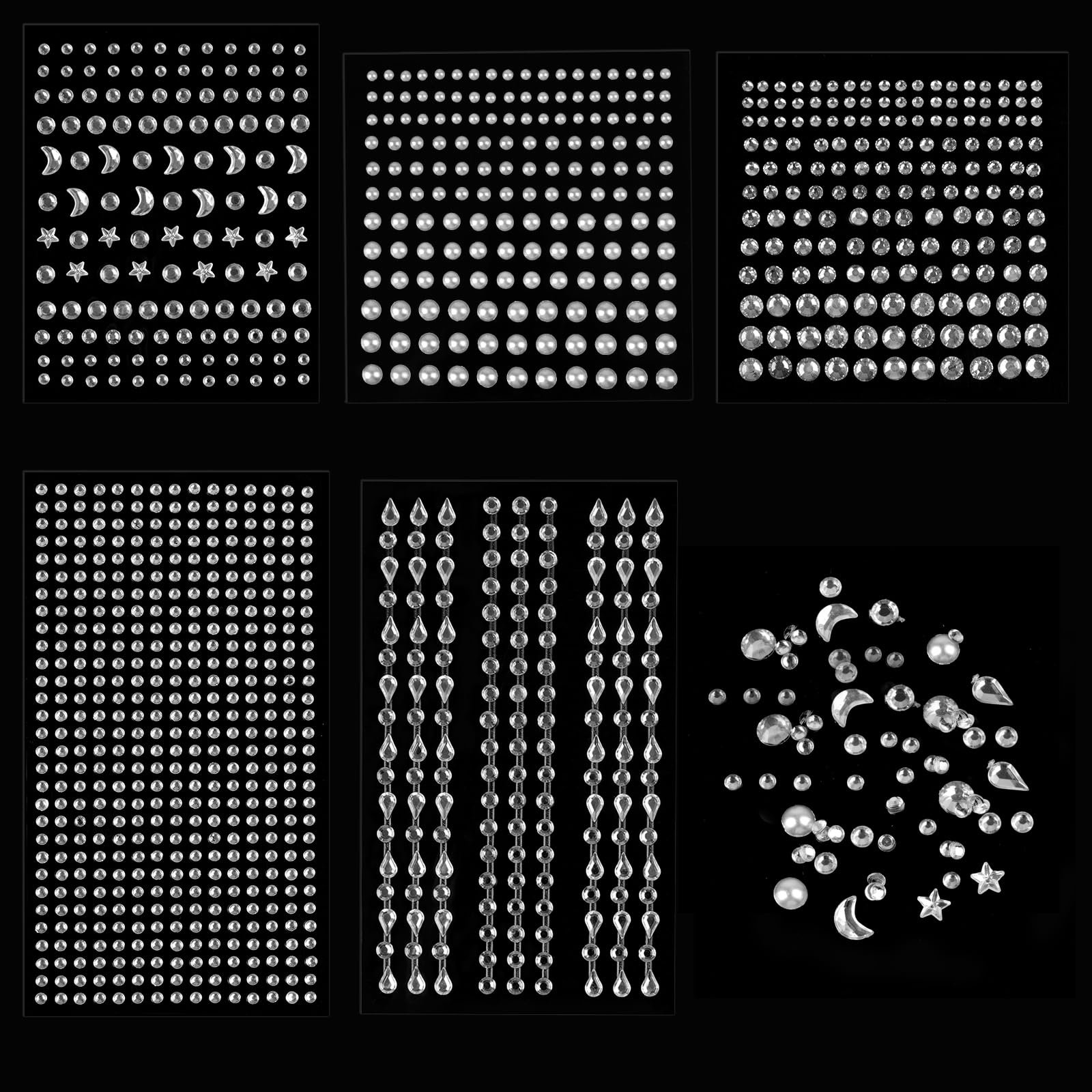 Стрази набір 1048 срібних стразів, самоклейні, фото №1