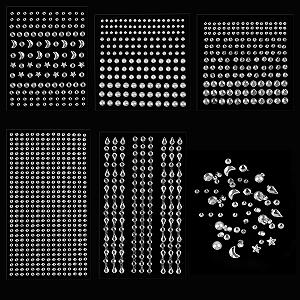 Стразы для лица, набор 1048 серебряных страз, самоклеящиеся, наклейки со стразами, временная татуировка для лица, глаз, тела, ногтей, фестивальный макияж (5 листов) - Фото 1