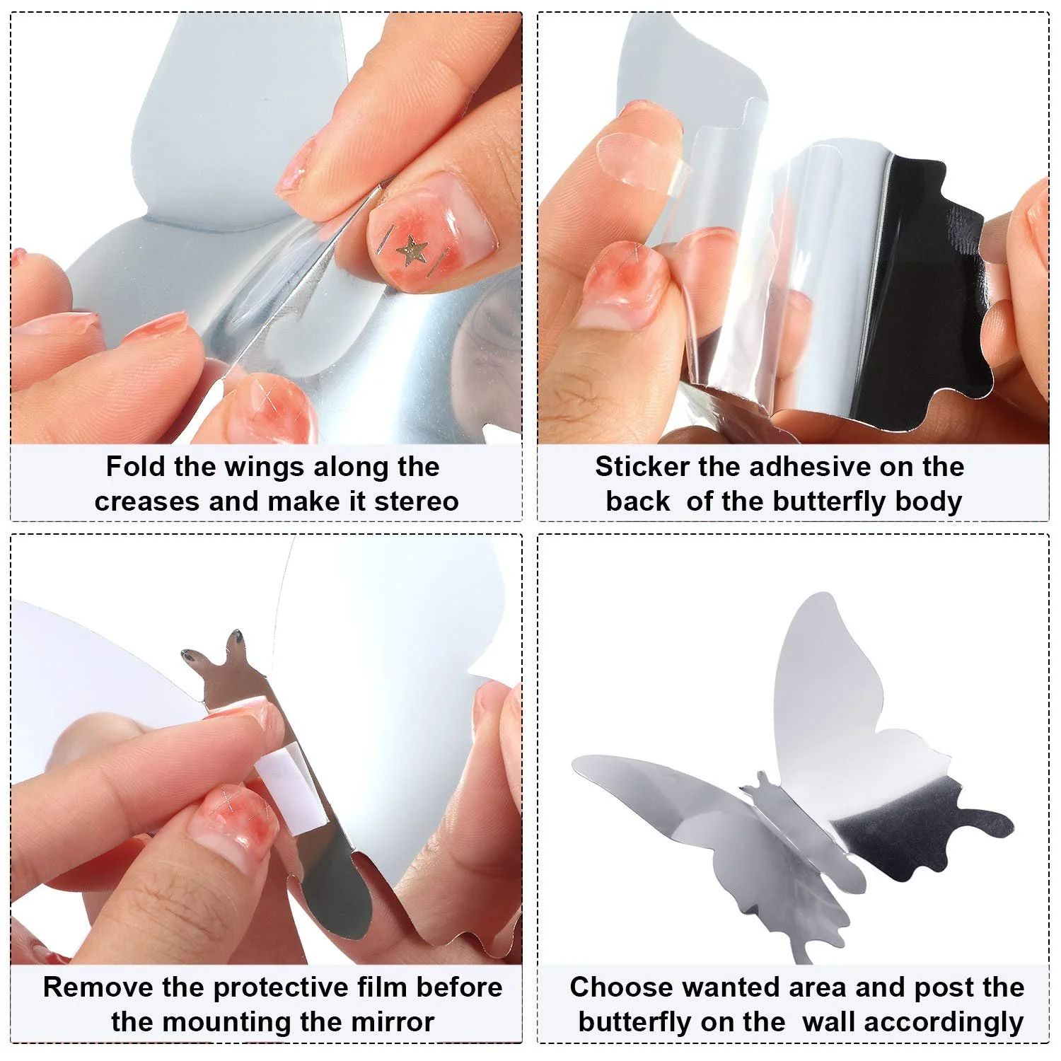 Наклейки на стіну 3D Метелики дзеркальні 48 шт. Сріблястий, фото №3
