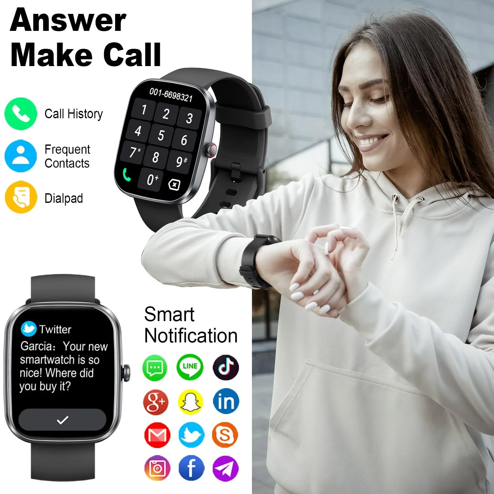 Смарт-часы 1.91 Inch HD с Bluetooth-звонками, с 110+ спортивными режимами, монитор сердечного ритма SpO2, монитор сна, шагомер, IP68 водонепроницаемые для Android iOS, фото №2