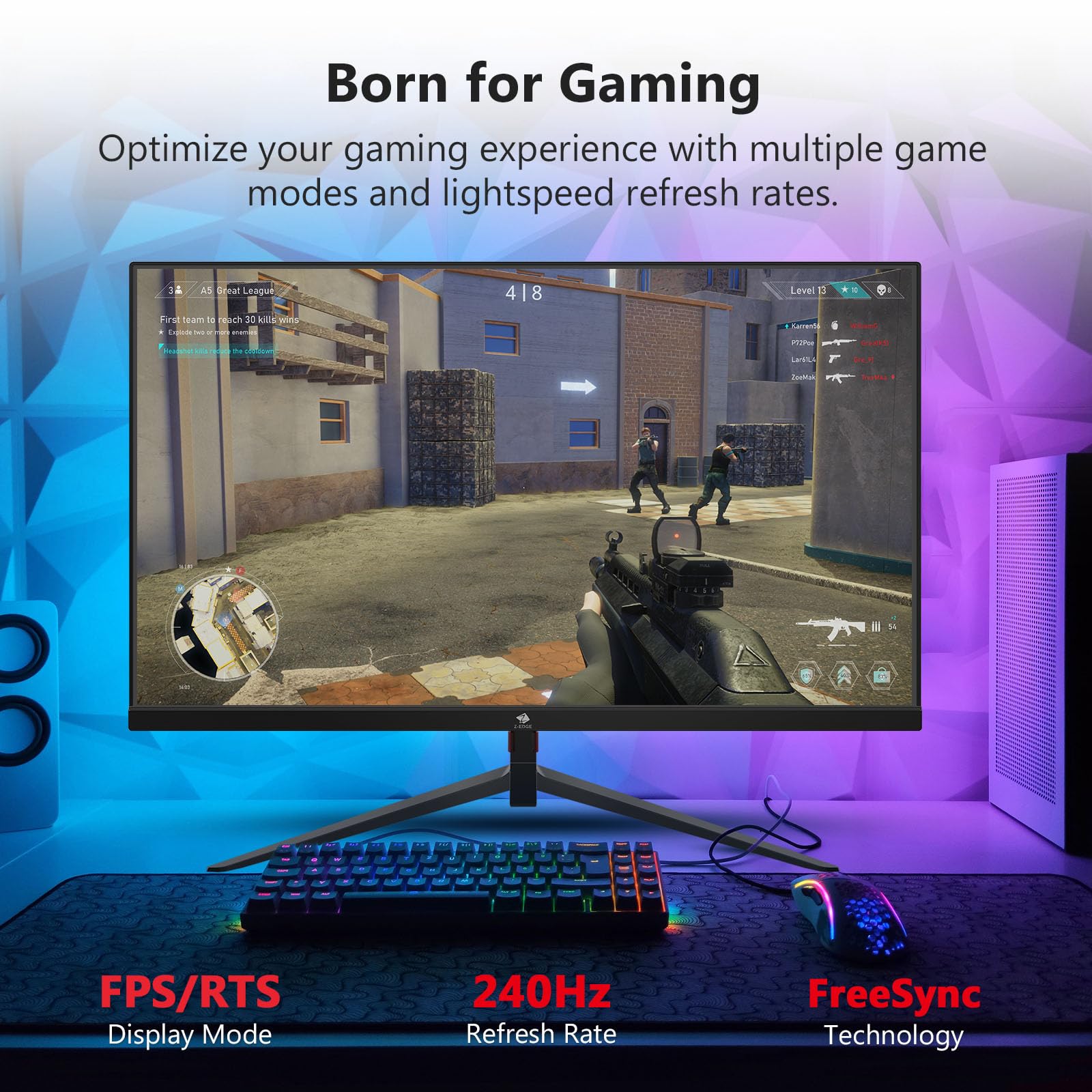 Монитор Z-Edge 25 дюймов Gaming 240Hz 1ms 1080P Full HD VA Черный, фото №4