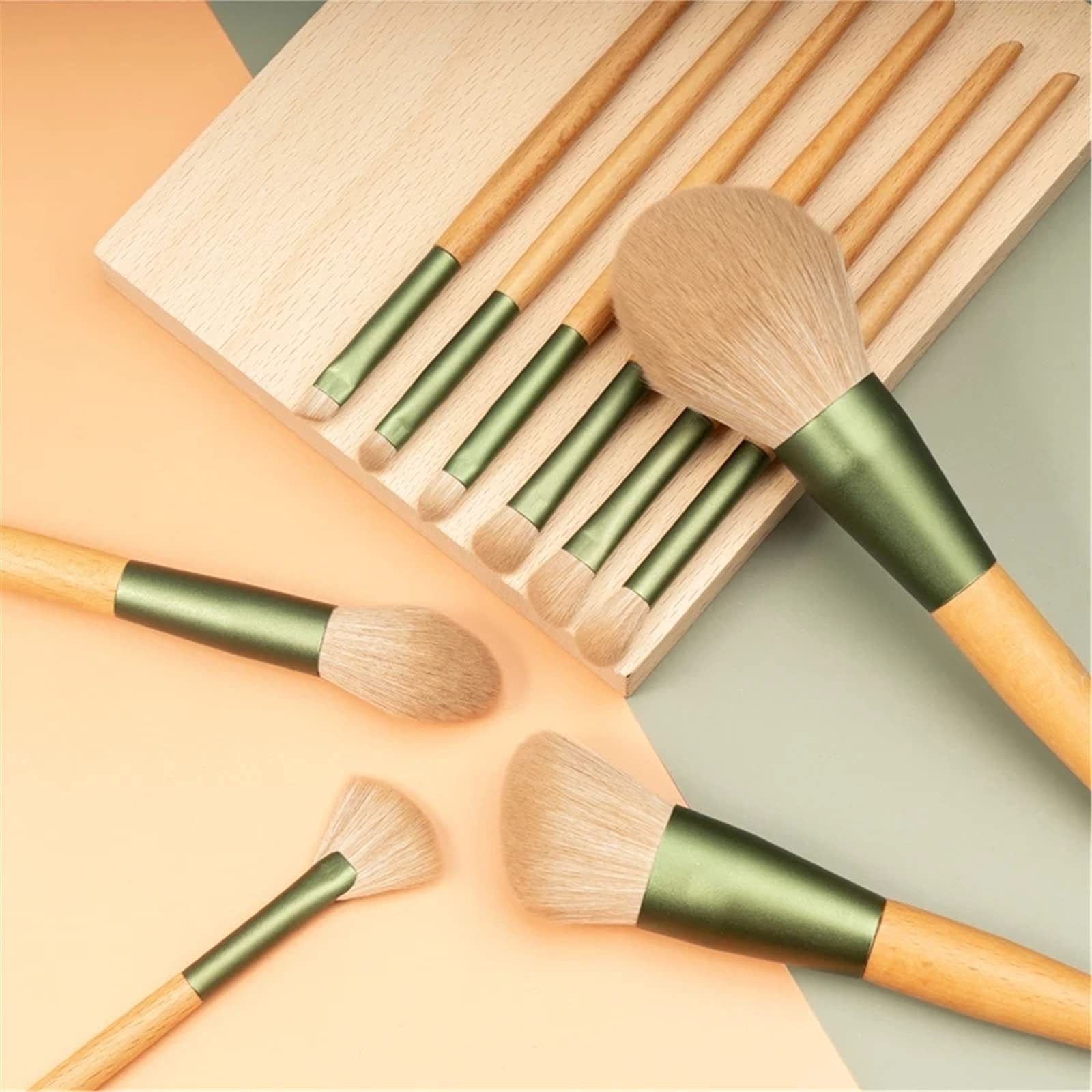 Набор кистей JTRHD Makeup 10 для начинающих Деревянный зеленый S, фото №3