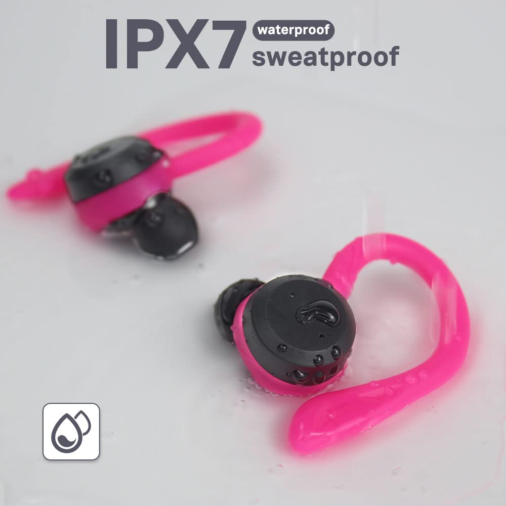 Безпровідні спортивні навушники APEKX IPX7 Водонепроникність стереозвук з вбудованим мікрофоном з магнітною портативною зарядною сумкою Рожевий, фото №6