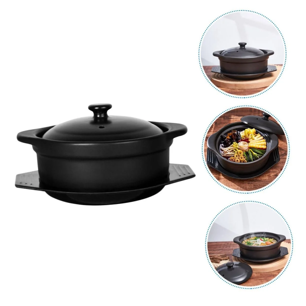 Горшок для приготовления керамический с крышкой и подставкой для супов и рагу, фото №4