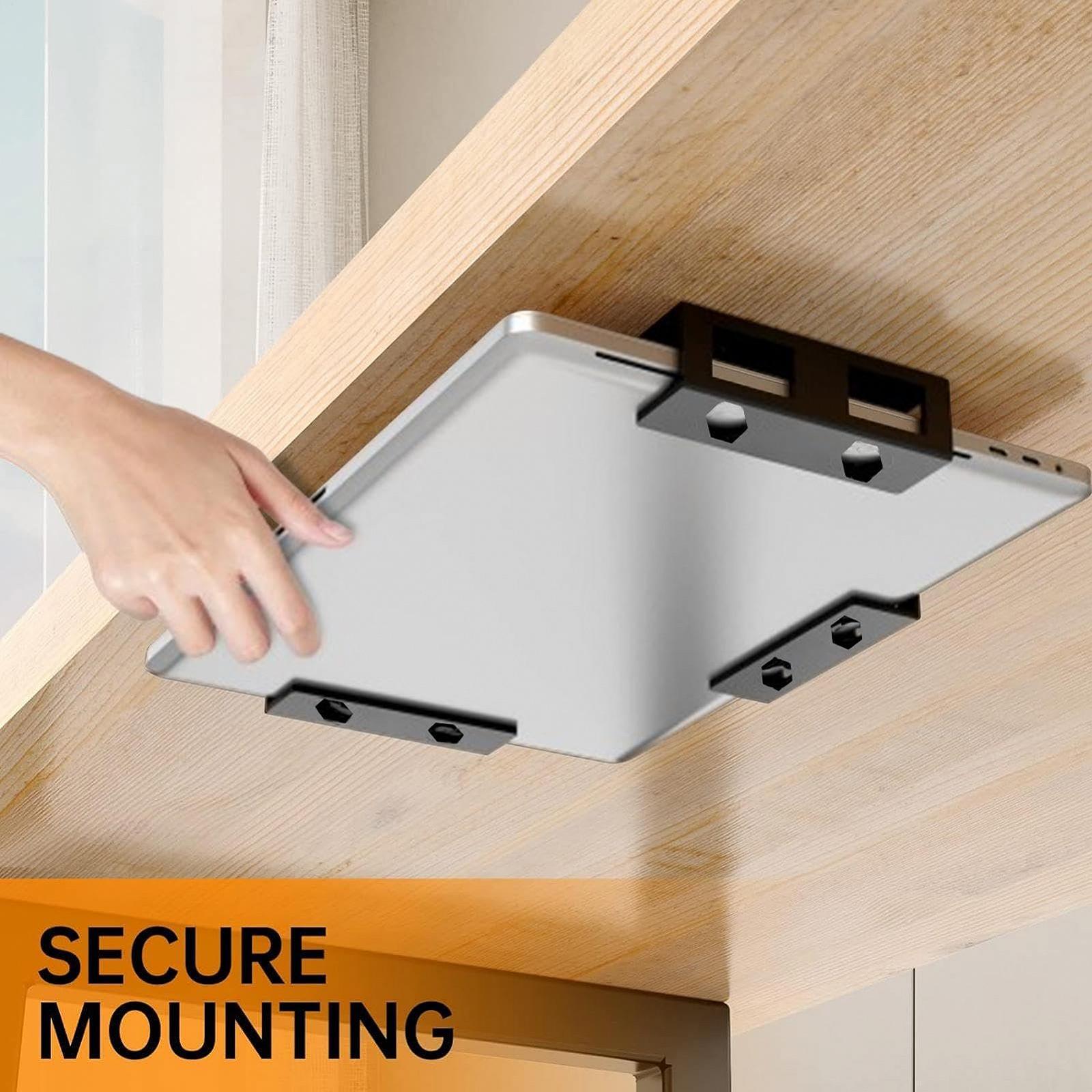 Держатель для ноутбука - Металлический кронштейн под стол для тонкого ноутбука, компактная подставка для ноутбука для игровой консоли, модемной клавиатуры, Smart TV Box, прочный, фото №7