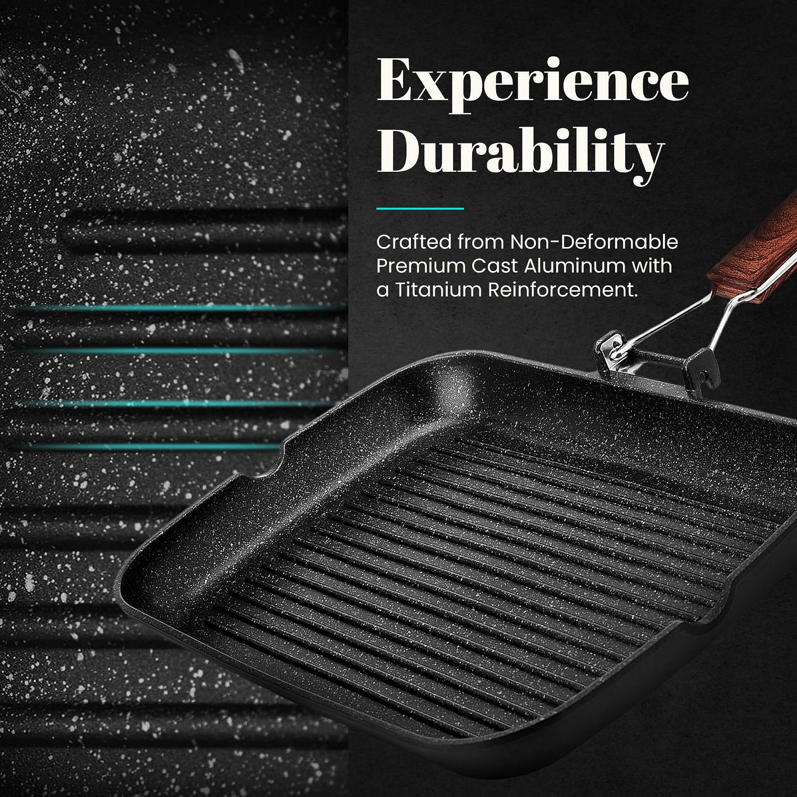 Сковорода-гриль WECOOK! Ecochef Titanium Stripe індукційна, 34 x 24 см, 5 шарів, Quantanium, кований алюміній 5 мм, ручка з нержавіючої сталі, фото №3