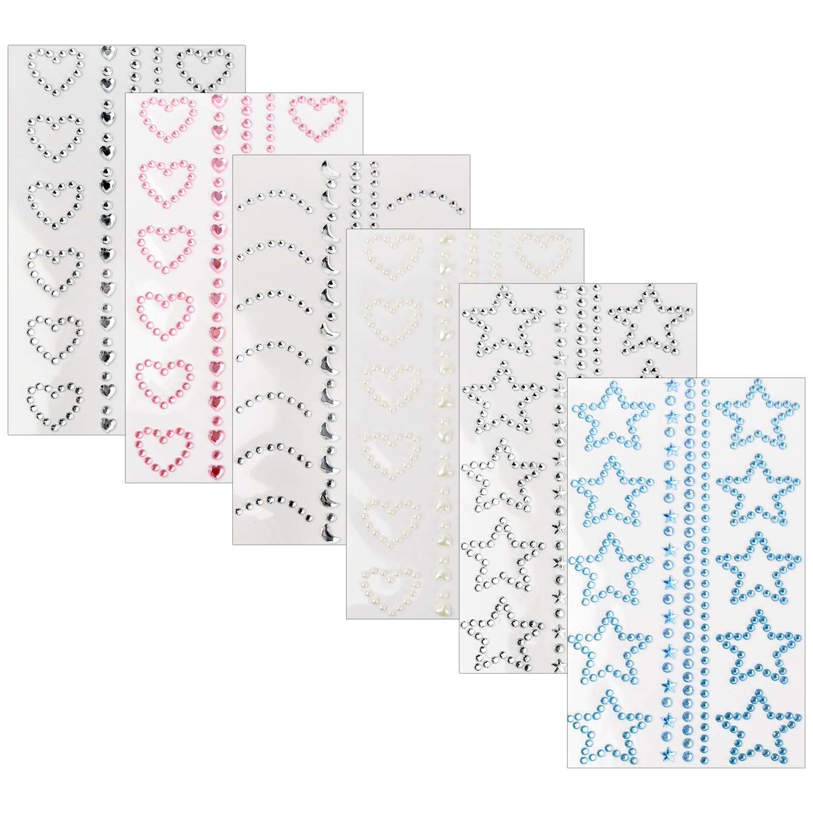 Наклейки Самоклеящиеся Блестящие Камни для Лица, 6 листов, фото №1