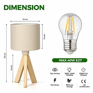 Настільна лампа Wooden Bedside Lamps вінтажна з лляним абажуром патрон E27 дизайн тринога synthetic.ua - Фото 1