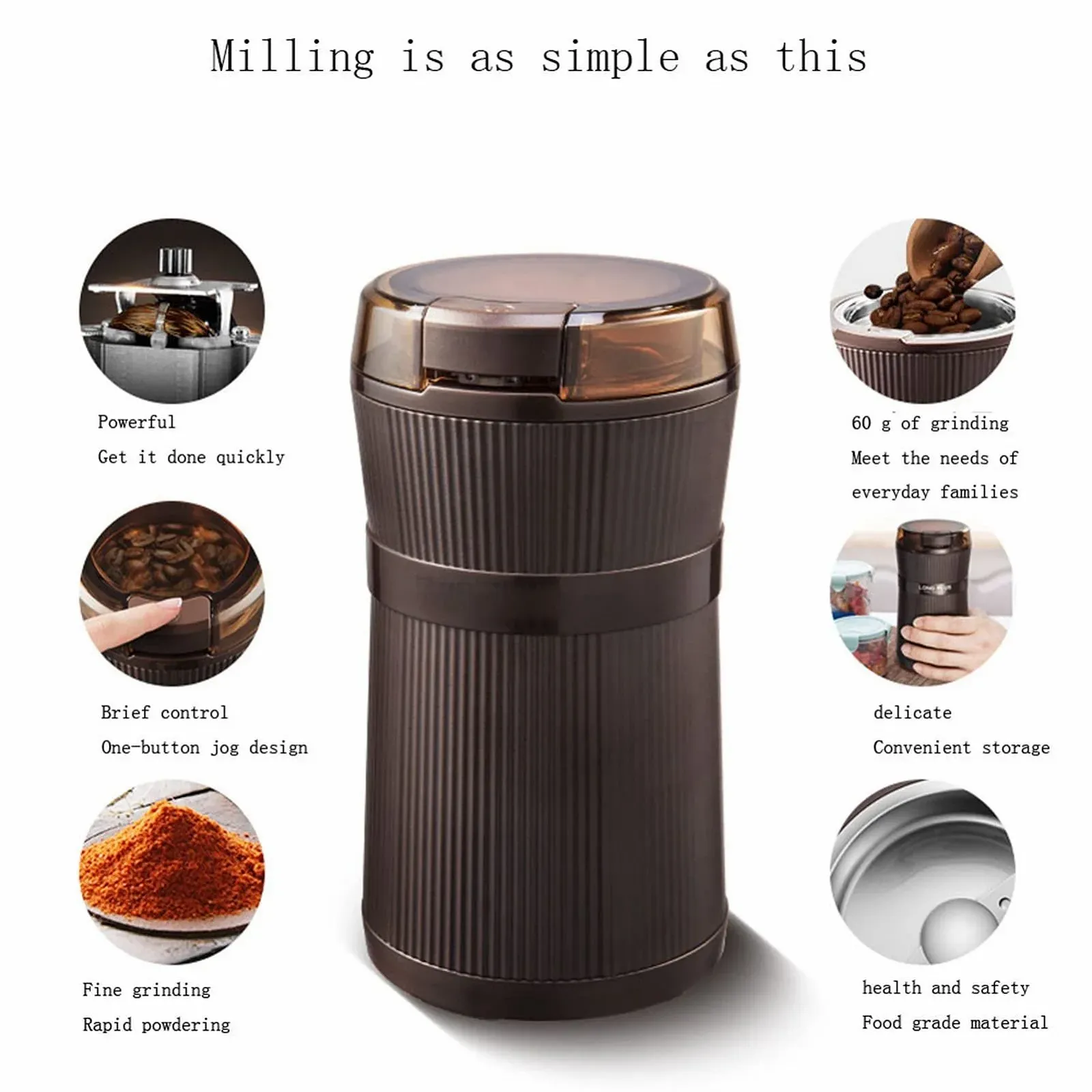 Електрична кавомолка Зерновий млин Спеції Трави Зернові Перець Кавові зерна Побутовий подрібнювач 200 мл, фото №3