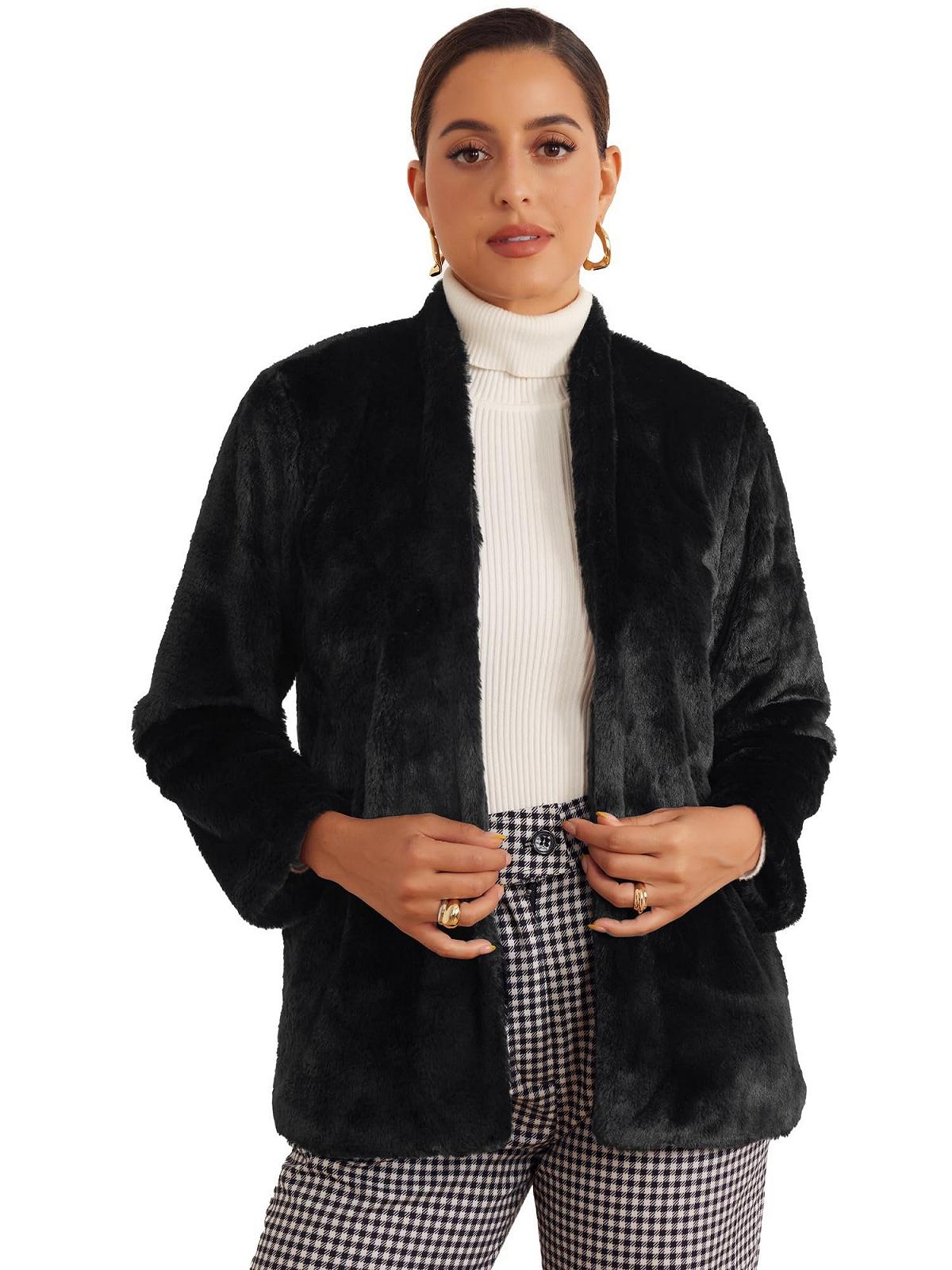 Пальто Allegra K Женское из искусственного меха с карманами, фото №1 Пальто Allegra K Женское из искусственного меха с карманами, фото №1