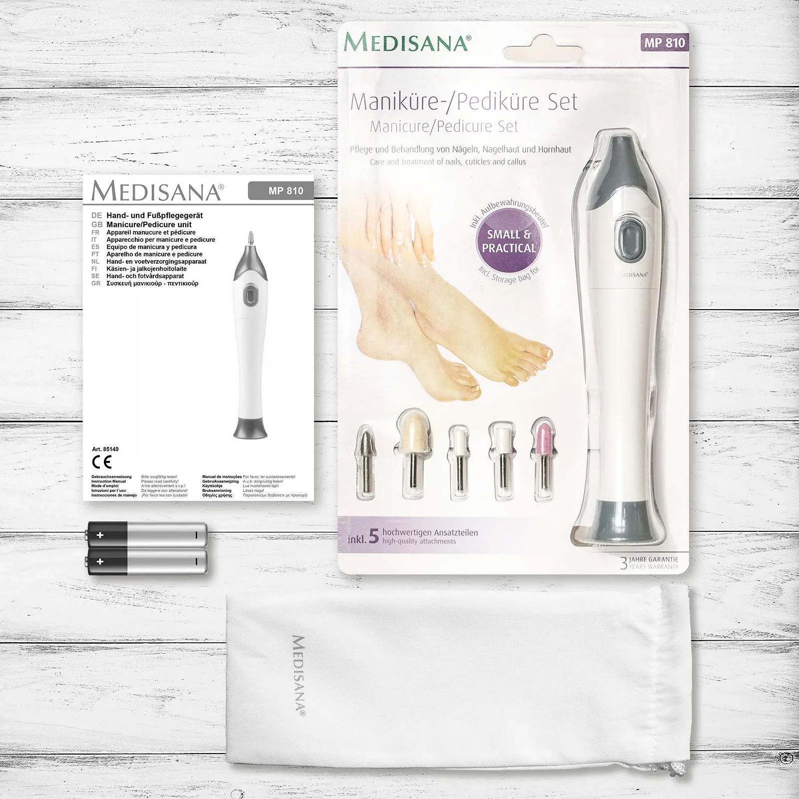 Электрический набор для маникюра и педикюра medisana MP 810 с 5 насадками для ухода за ногтями, кутикулой и мозолями, фото №7
