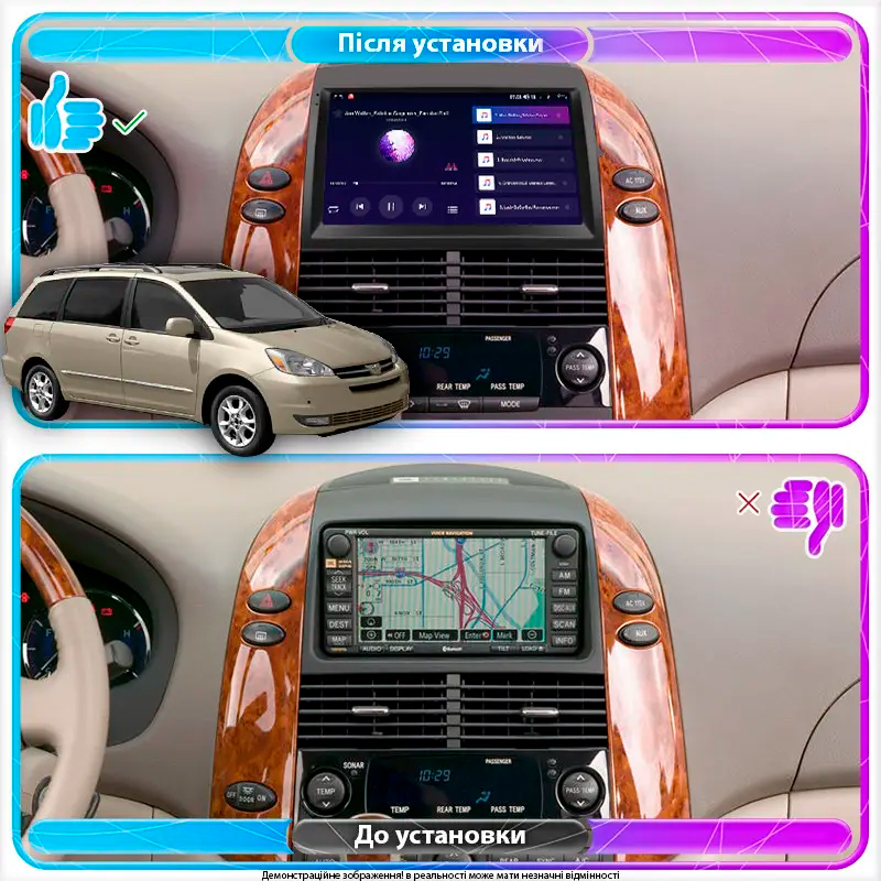 Штатна магнітола Lesko для Toyota Sienna II 2003-2005 екран 9 6/128Gb 4G Wi-Fi GPS Top, фото №2