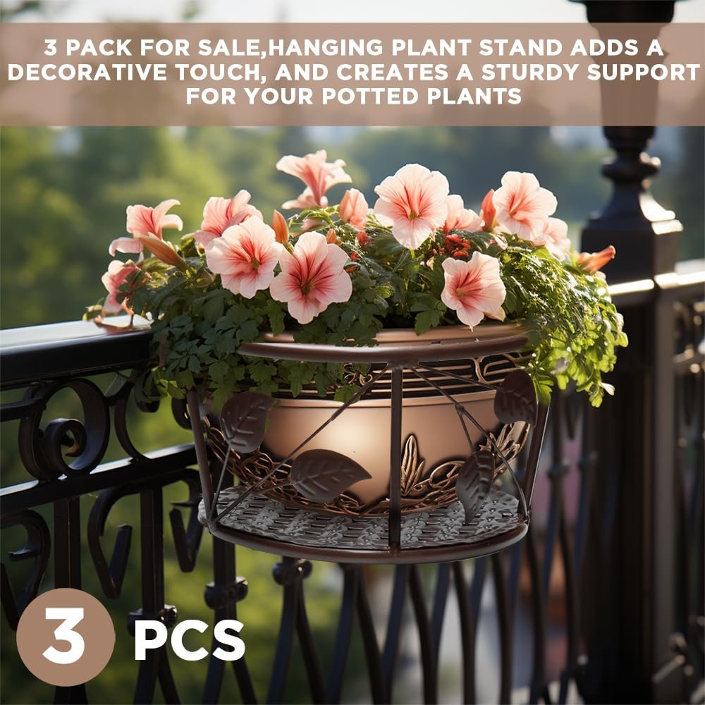 Кошики для рослин на перила Ковані 3 шт. 21.8 x 17.8 x 11.9 см Шампань, фото №7