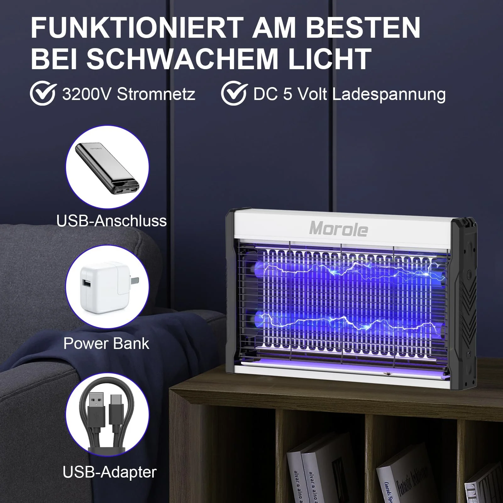 Знищувач комах електричний Mosquito Trap 3200 V Type-C Ultraviolet Indoor and Outdoor, фото №3