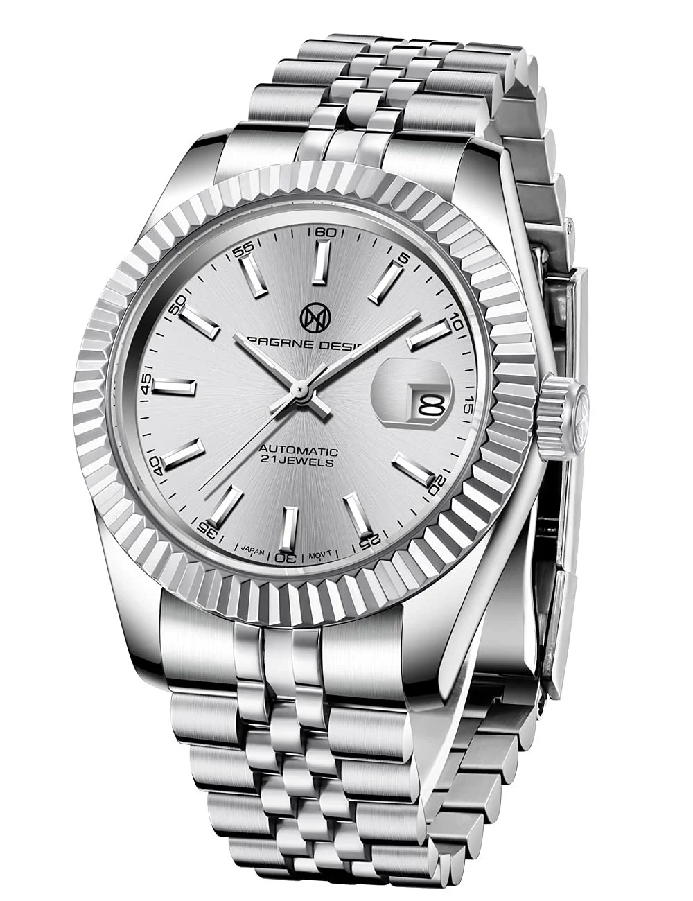 Механические автоматические часы PAGRNE DESIGN GMT, мужские, нержавеющая сталь, диаметр 40 мм, водонепроницаемость 100 м, аналоговый, дата, сапфировое стекло, керамический безель, фото №1