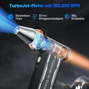 Електричний очищувач стисненим повітрям EXTOLINK L8 180 000 RPM 4 швидкості 8000 mAh synthetic.ua - Фото 1