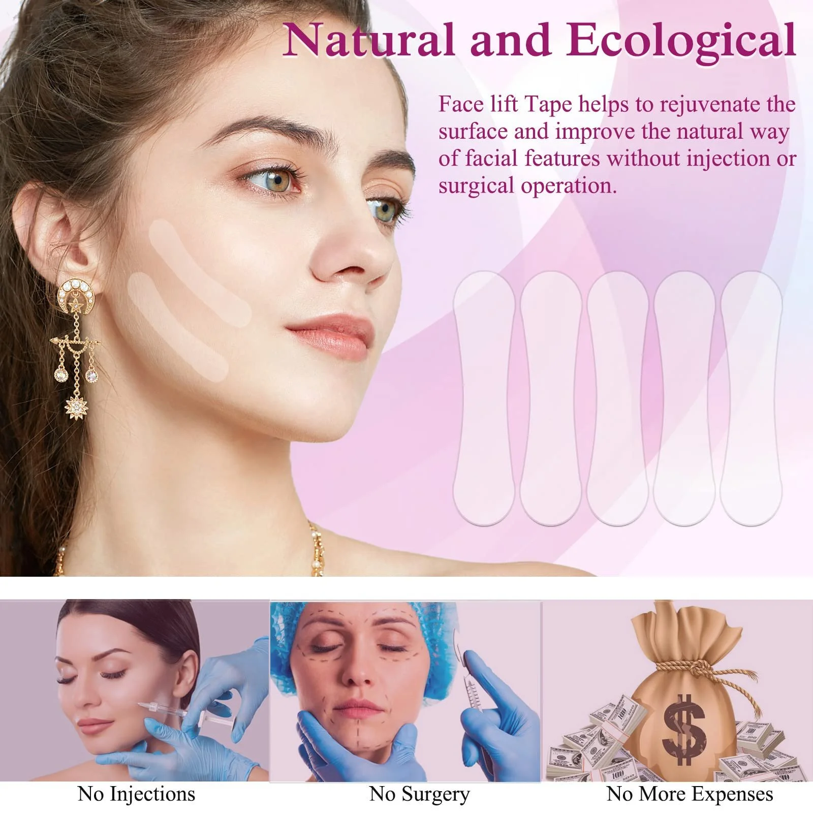 Стрічки для підтяжки обличчя Mikabila (03) 120 шт., Невидима стрічка для V-подібної форми обличчя, фото №5